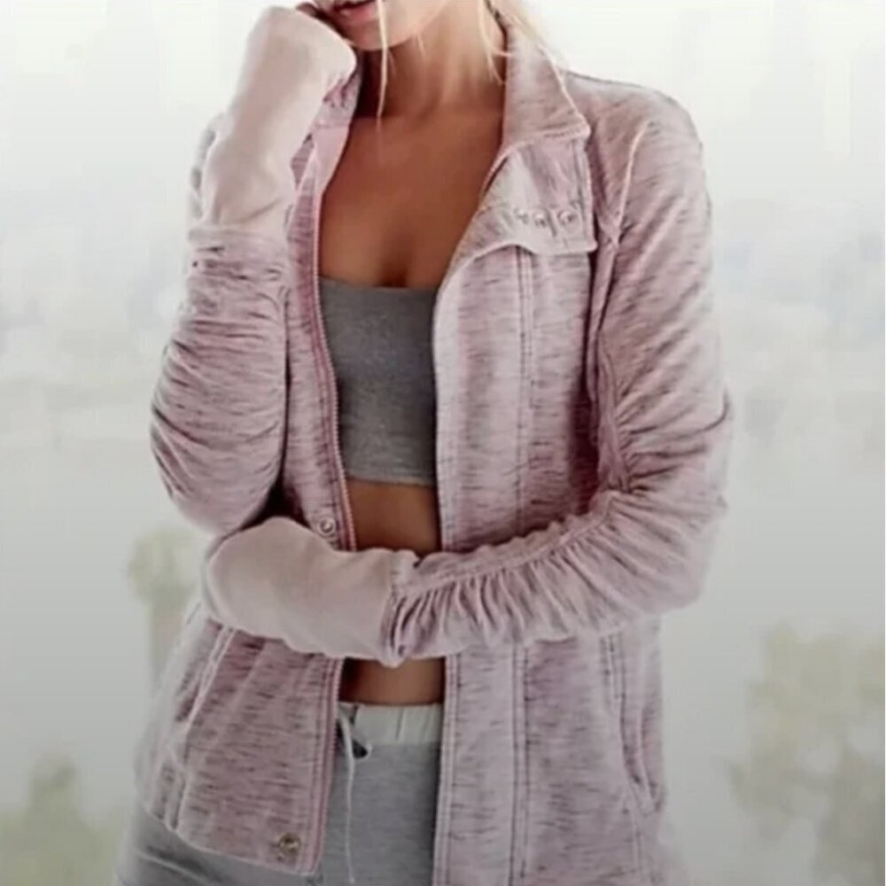 Free People Movement Athletic Light Jacket Full Zip Ruched Heather Pink Size XS